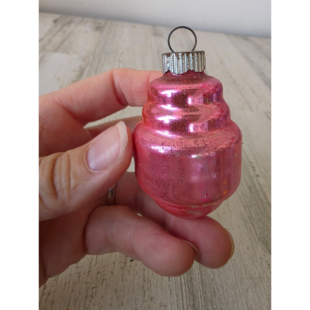 Vintage shiny Brite pink barrel mercury glass ornament Xmas tree